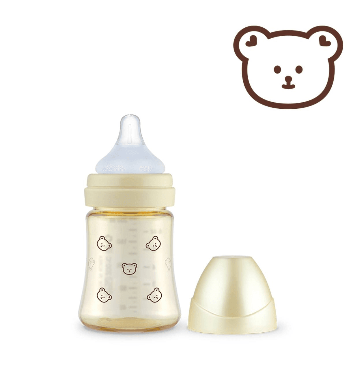 Grosmimi PPSU Milk Bottle Single Pack - Bear Pattern (Cap PureGold, Cap White)