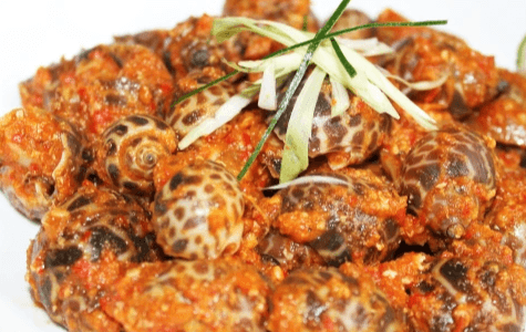 ខ្យងប៉ារាឆាកាពិ Fried Tiger Snails with Shrimp Paste