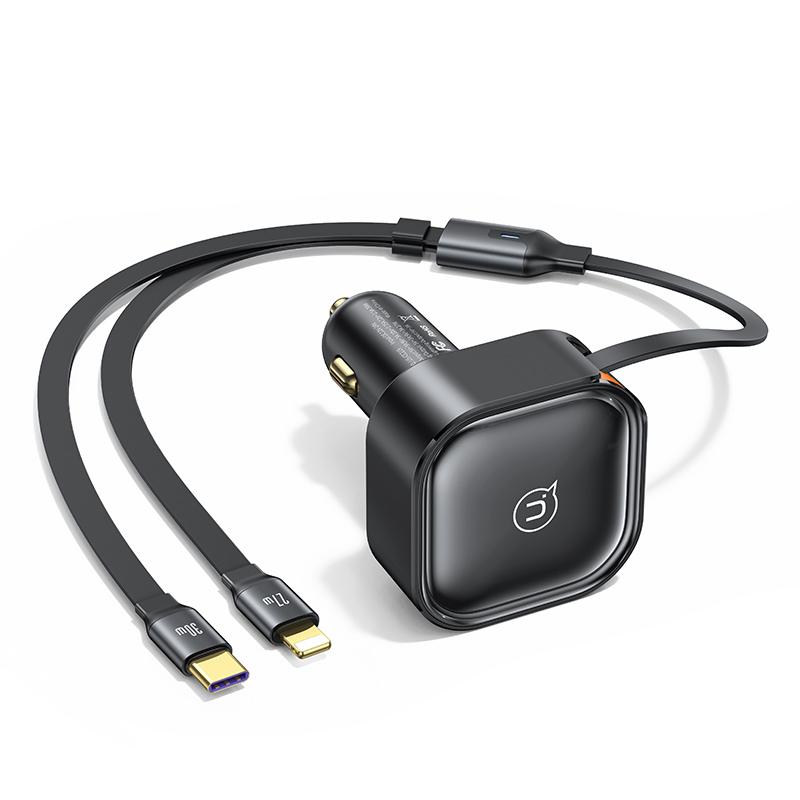 USAMS 30W Car Charger with Retractable Cable