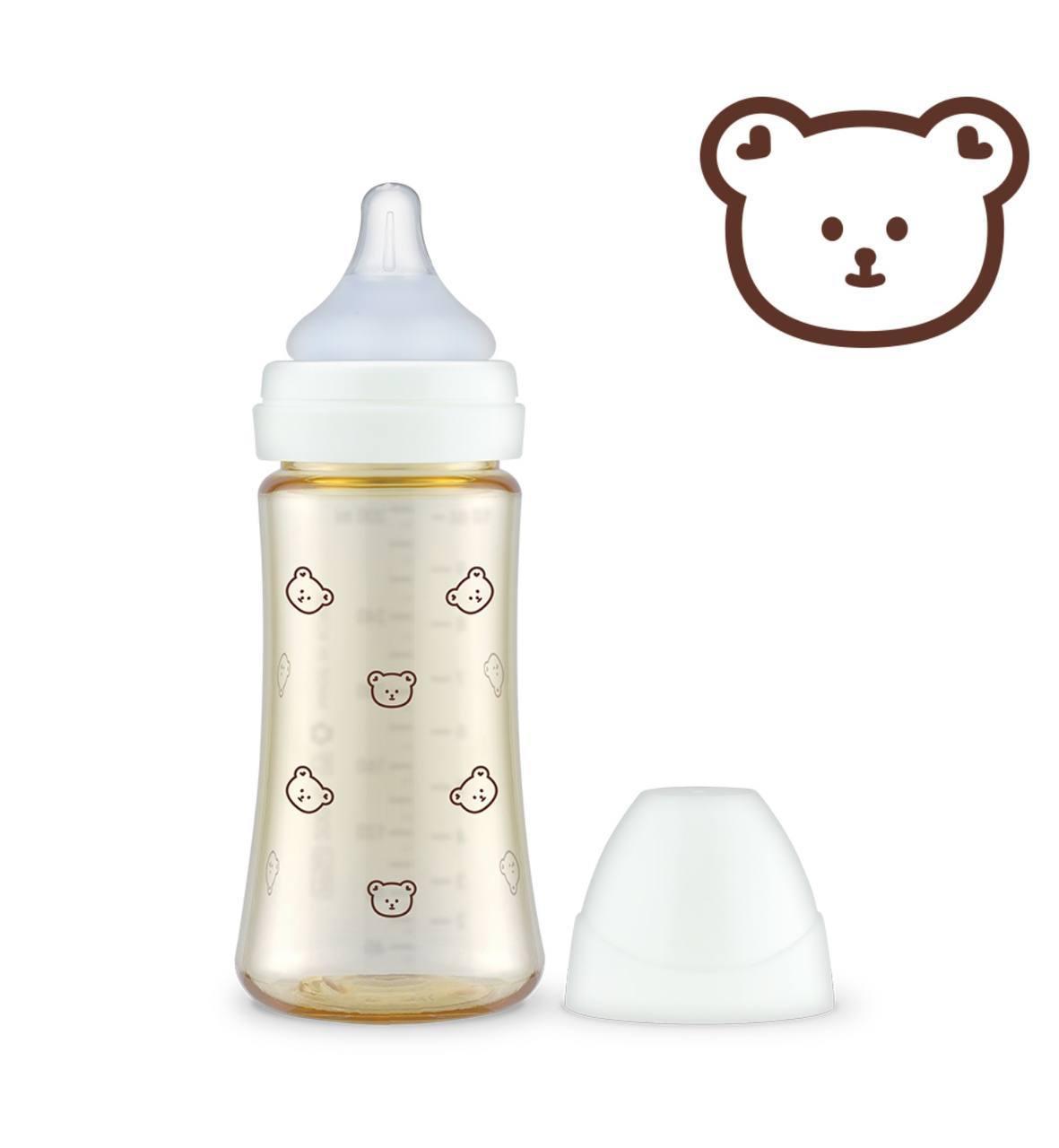 Grosmimi PPSU Milk Bottle Single Pack - Bear; Cap White