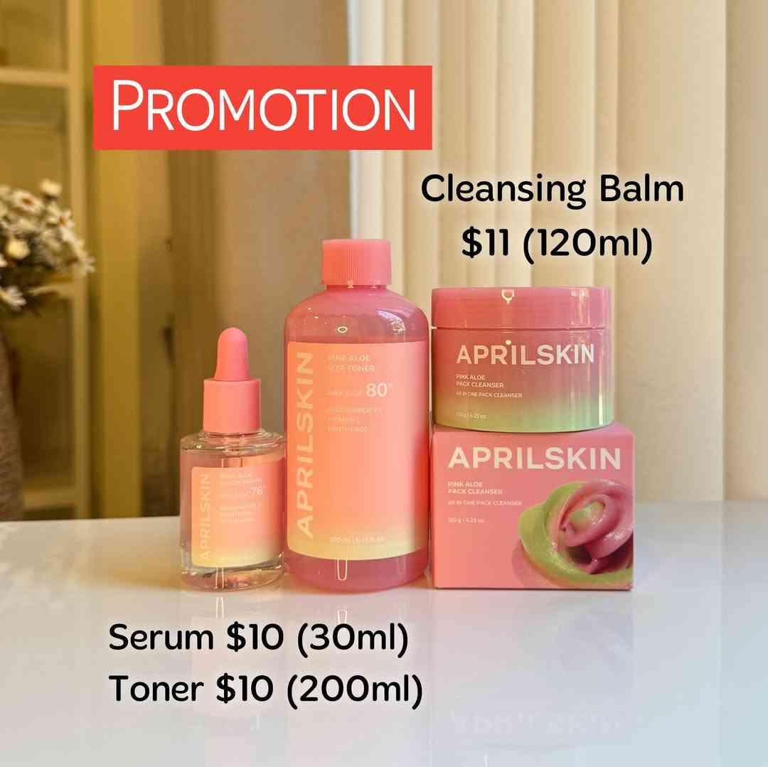 AprilSkin Serum $10 Toner $10 Cleansing Balm $11