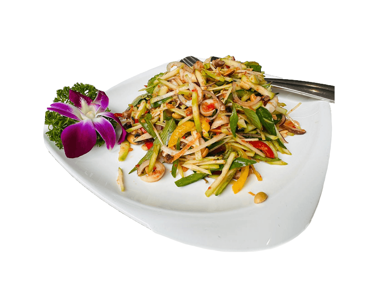 ខ្យងដូងញាំម្កាក់ ឬស្វាយខ្ចី Milk Snails with Ambarella or Mango Salad