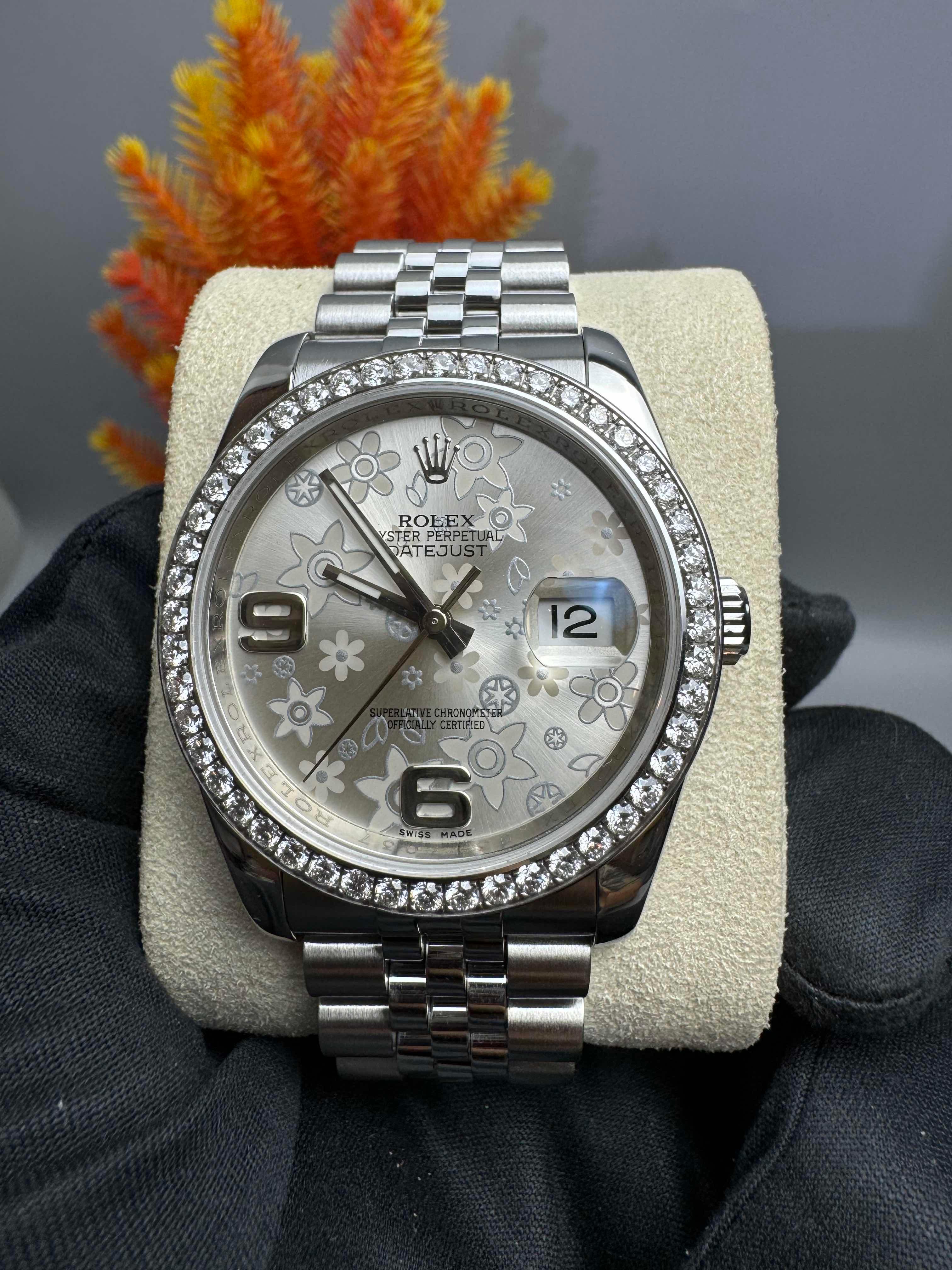 Rolex Datejust Silver Floral Factory Diamonds Bezel 💠