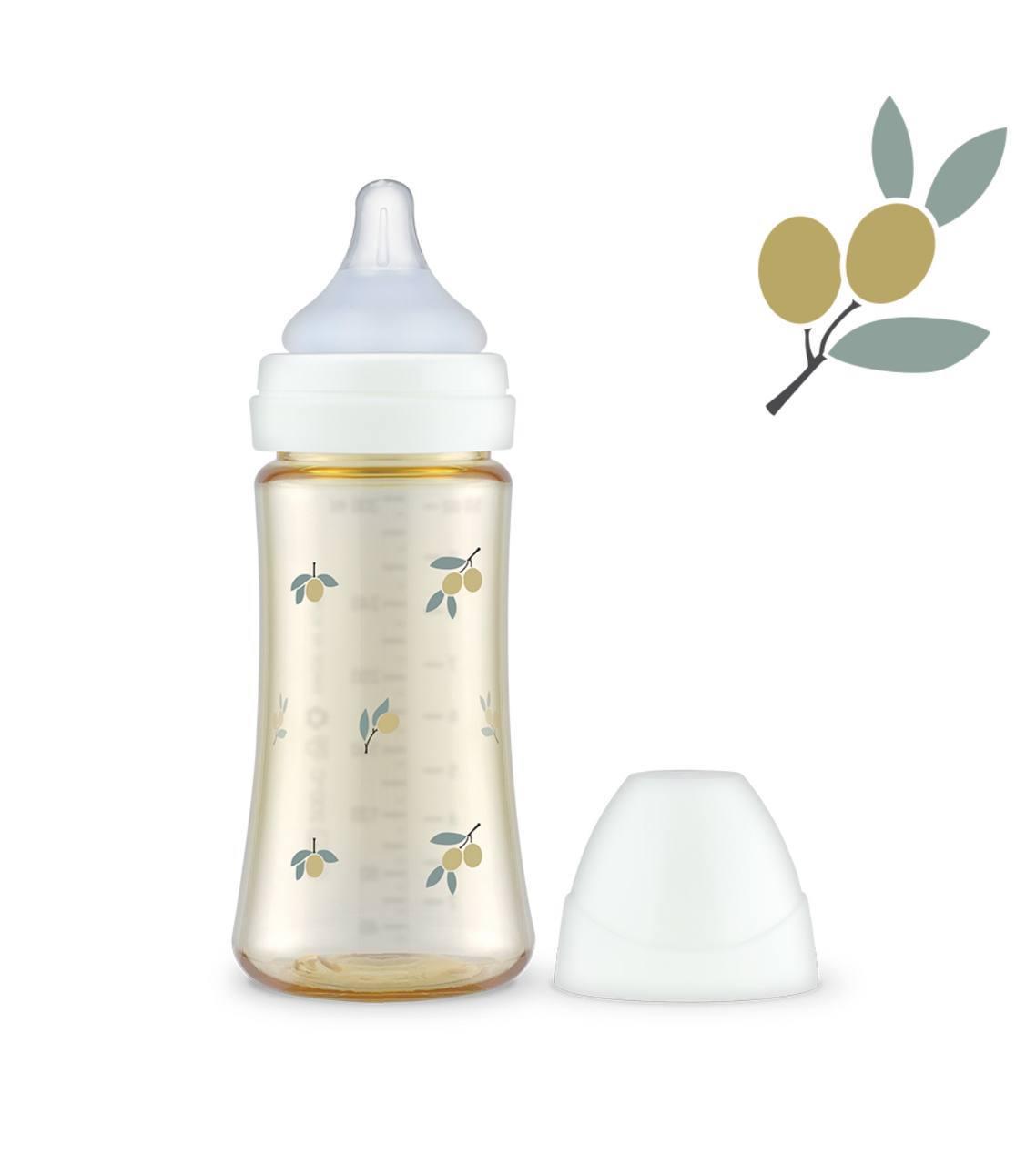 Grosmimi PPSU Milk Bottle Single Pack - Olive; Cap White