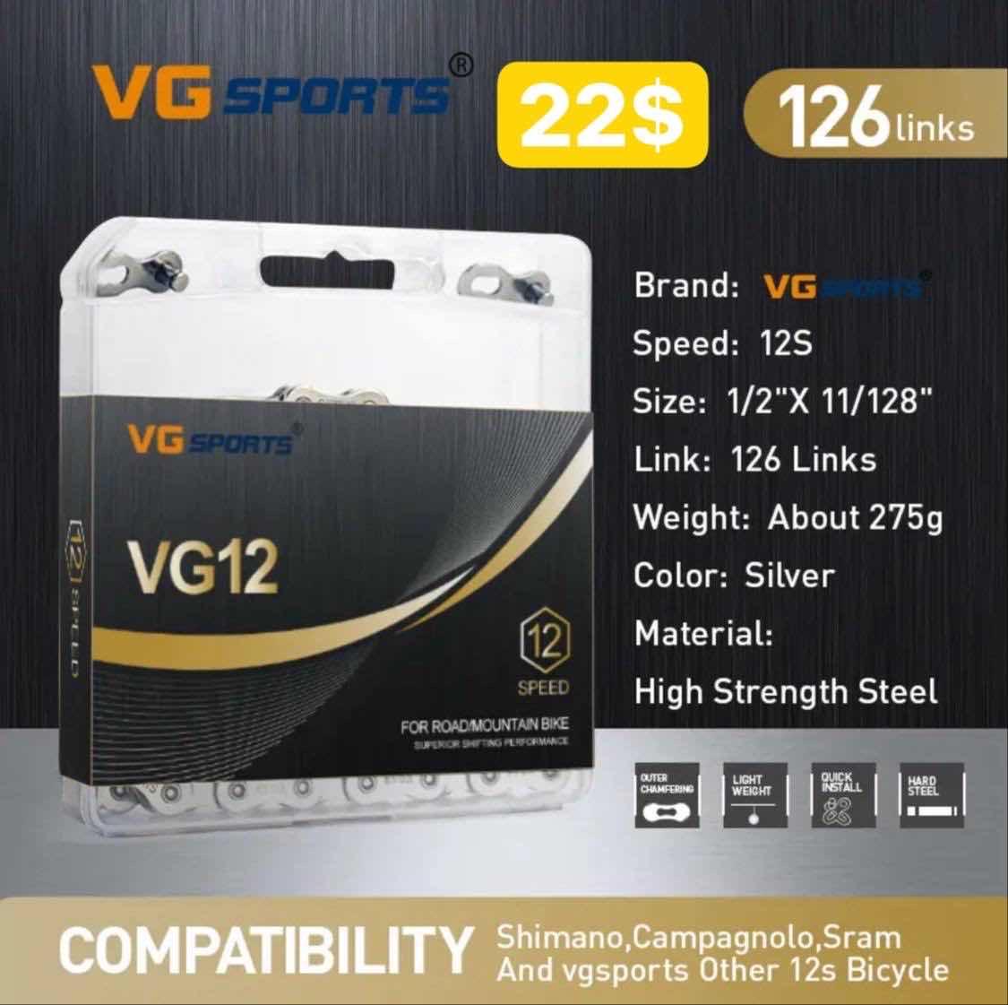 ច្រវ៉ាក់កង់ VG SPORTS ទឹកប្រាក់ 12លេខ