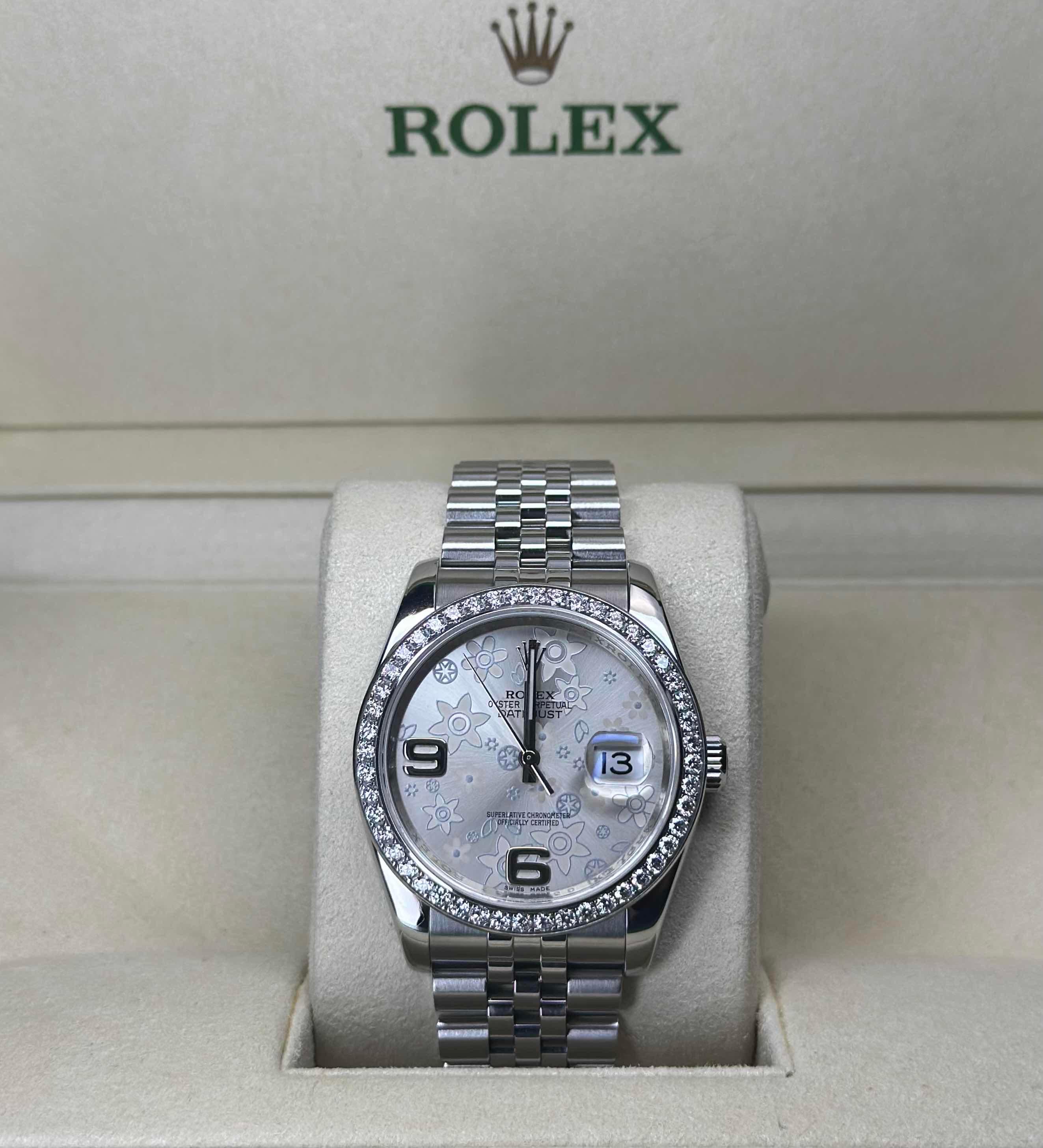 Rolex Datejust Silver Floral Factory Diamonds Bezel 💠