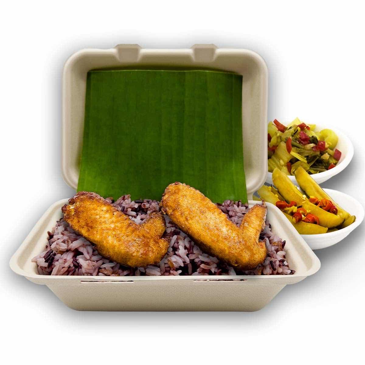 បាយសម្រូបស្លាបមាន់អាំង (Brown Rice with BBQ Chiken Wing)