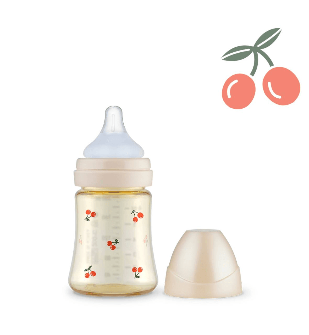 Grosmimi PPSU Milk Bottle Single Pack - Cherry Pattern (Cap PureGold, Cap RoseGold)