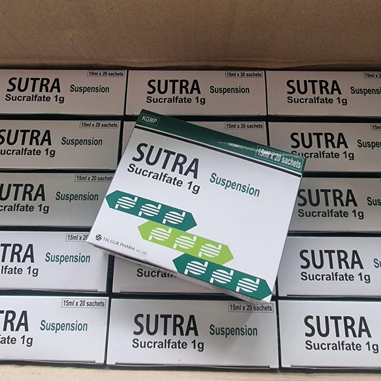 SUTRA (Sucralfate 1g, B/20sach) Expired:07/26  ប្រអប់