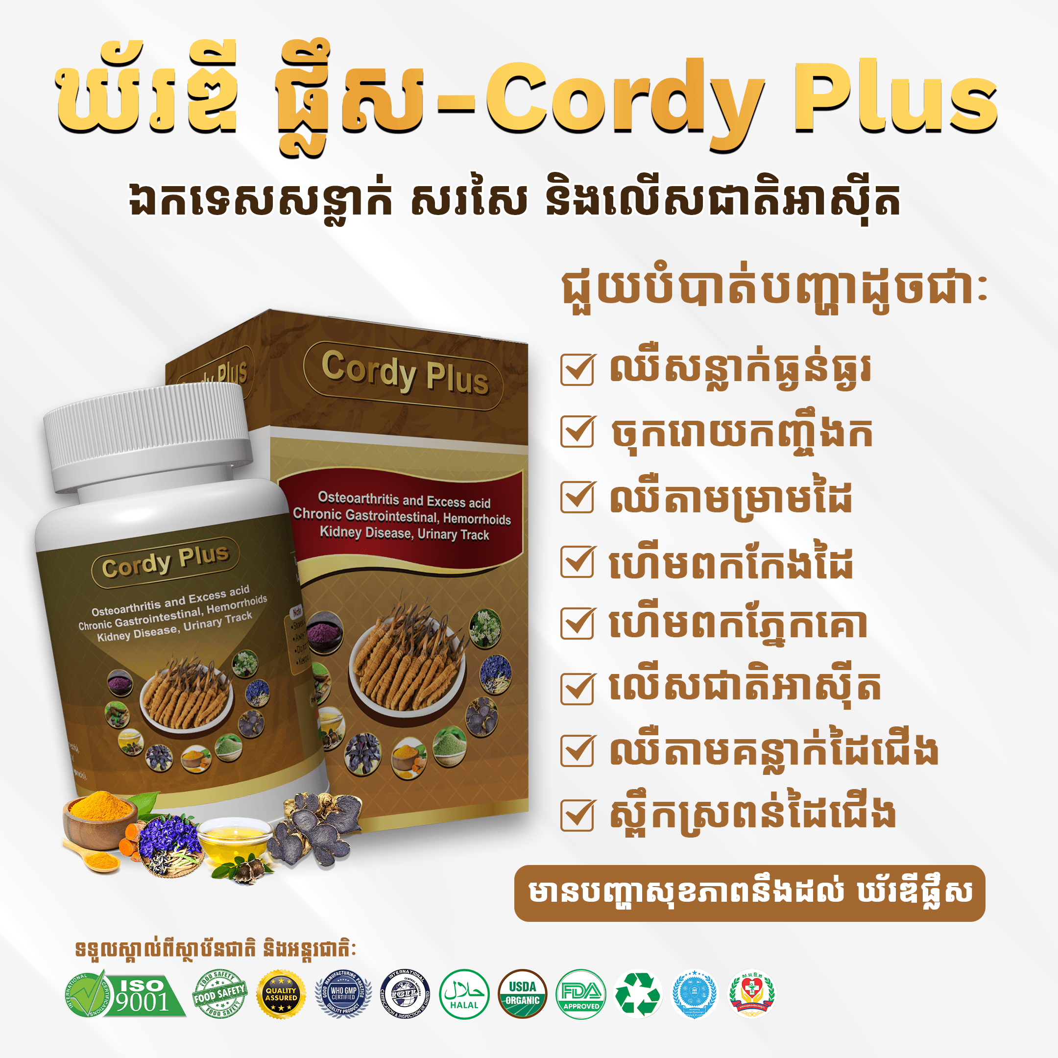 ឱសថឯកទេស​ សន្លាក់ឆ្នឹង​​ កៀបសរសៃ​ ឃ័រឌី​ ផ្លឹស​ (Cordy Plus)