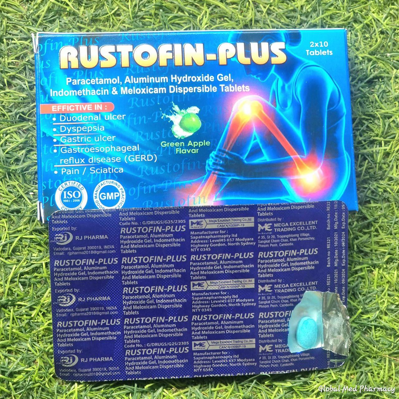 RUSTOFIN PLUS (Para, Aluminum, Indomethacin & Meloxicam, B/10x10)Expired:09/24 ប្រអប់