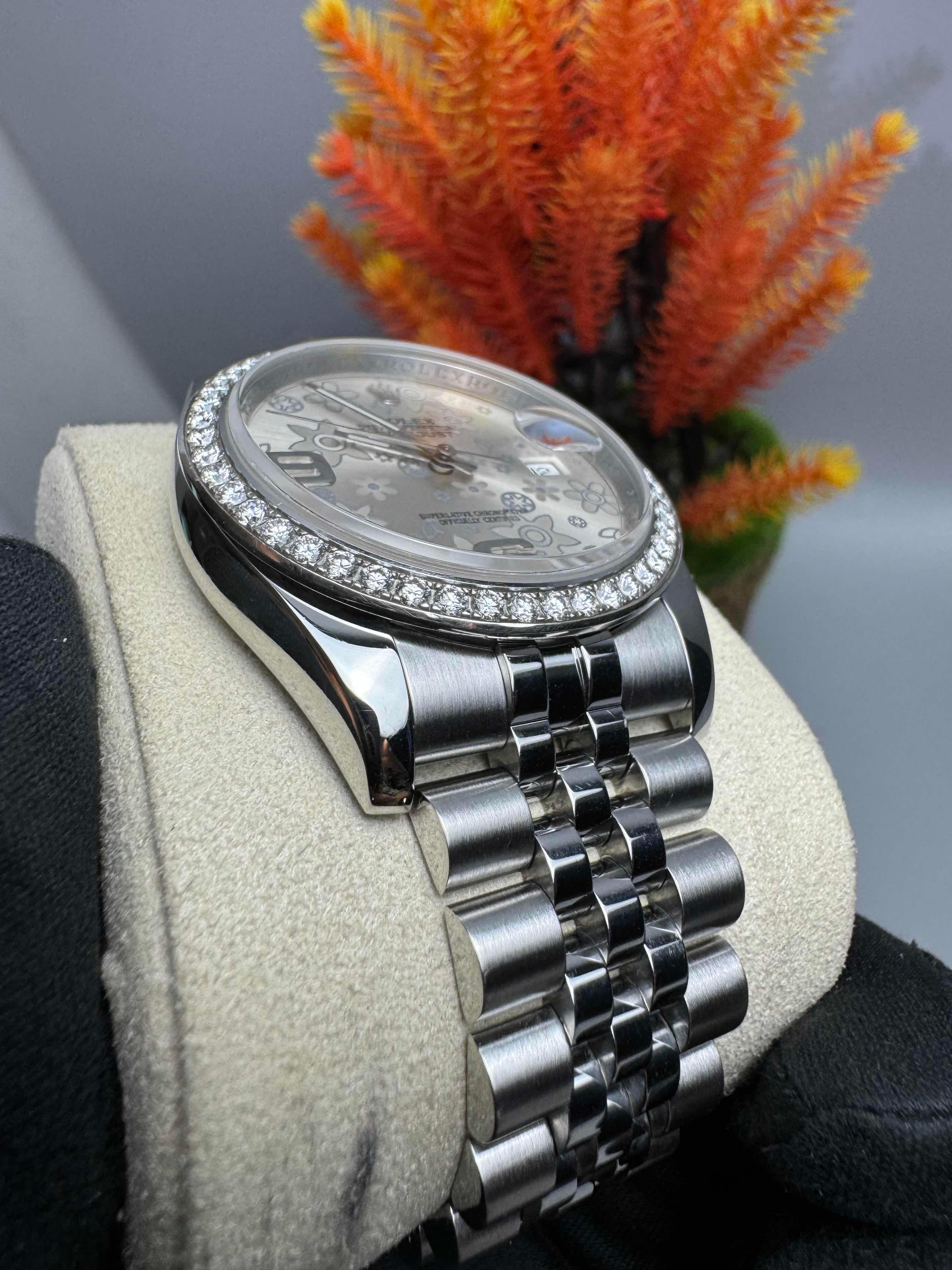 Rolex Datejust Silver Floral Factory Diamonds Bezel 💠