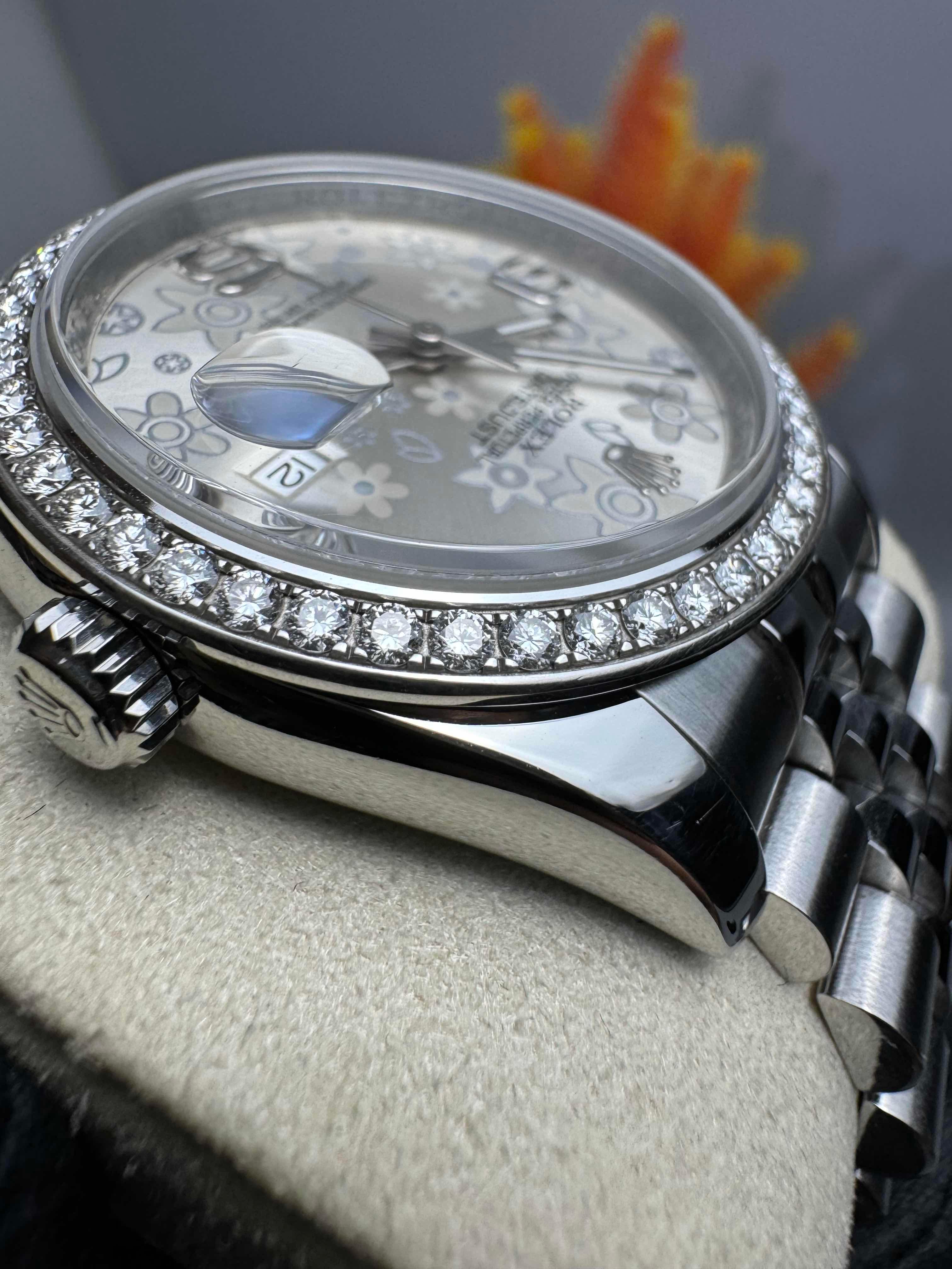 Rolex Datejust Silver Floral Factory Diamonds Bezel 💠