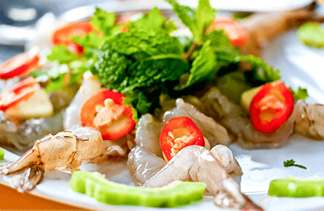 បង្គាត្រាំទឹកត្រី ឬបង្គាកោះកុង Fresh Raw Prawn with Koh Kong Sauce