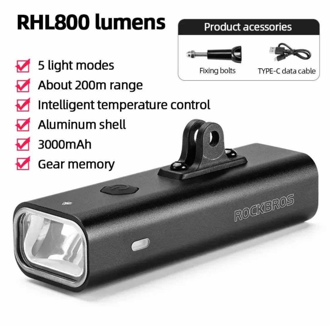 ភ្លើងមុខ ROCKBROS 800lm