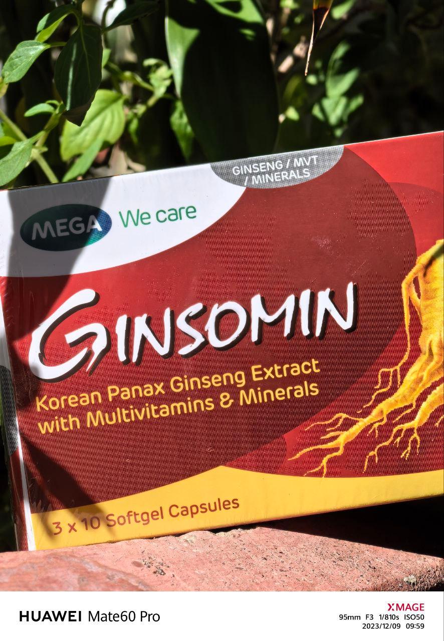 Ginsomin 3x10 cap Korean Panax Ginseng Extract with Multivitamins & Minerals 01/2025 ប្រអប់