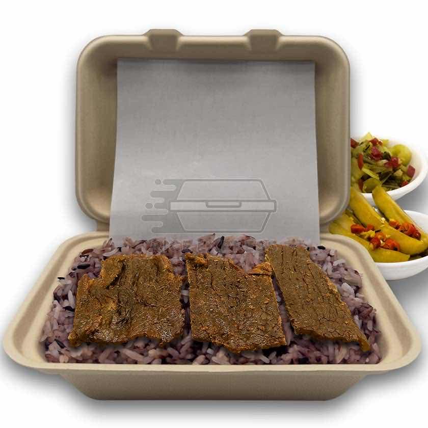 បាយសម្រូបគោងៀតអាំង(Brown Rice with Grilled Dry Beef)