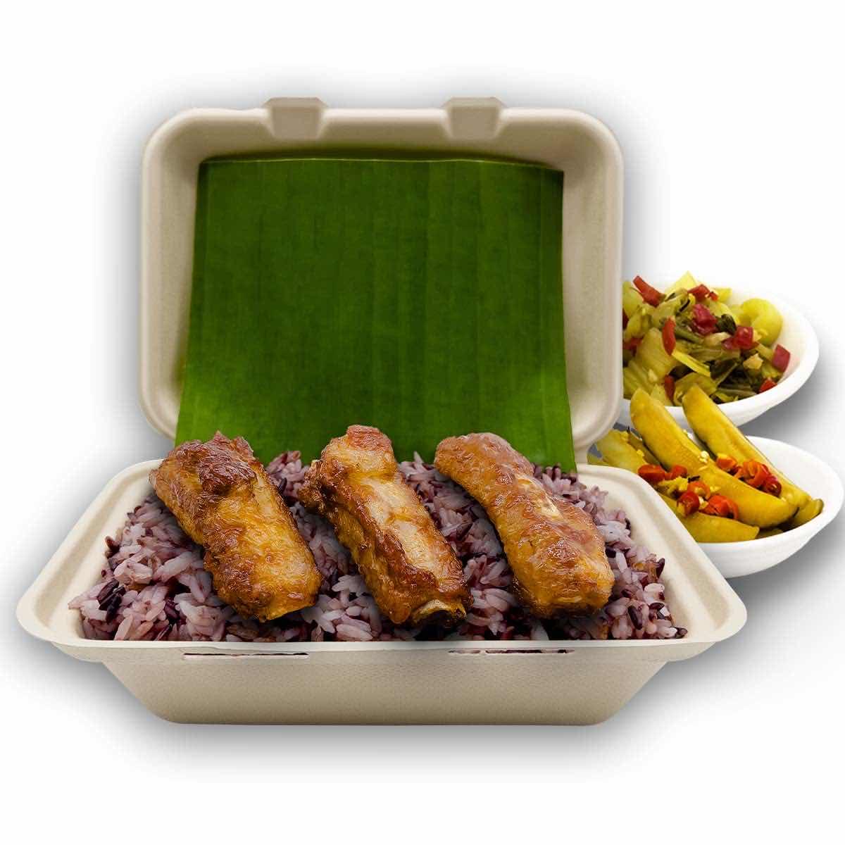 បាយសម្រូបឆ្អឹងជំនីរអាំង (Brown Rice with BBQ Pork Ribs