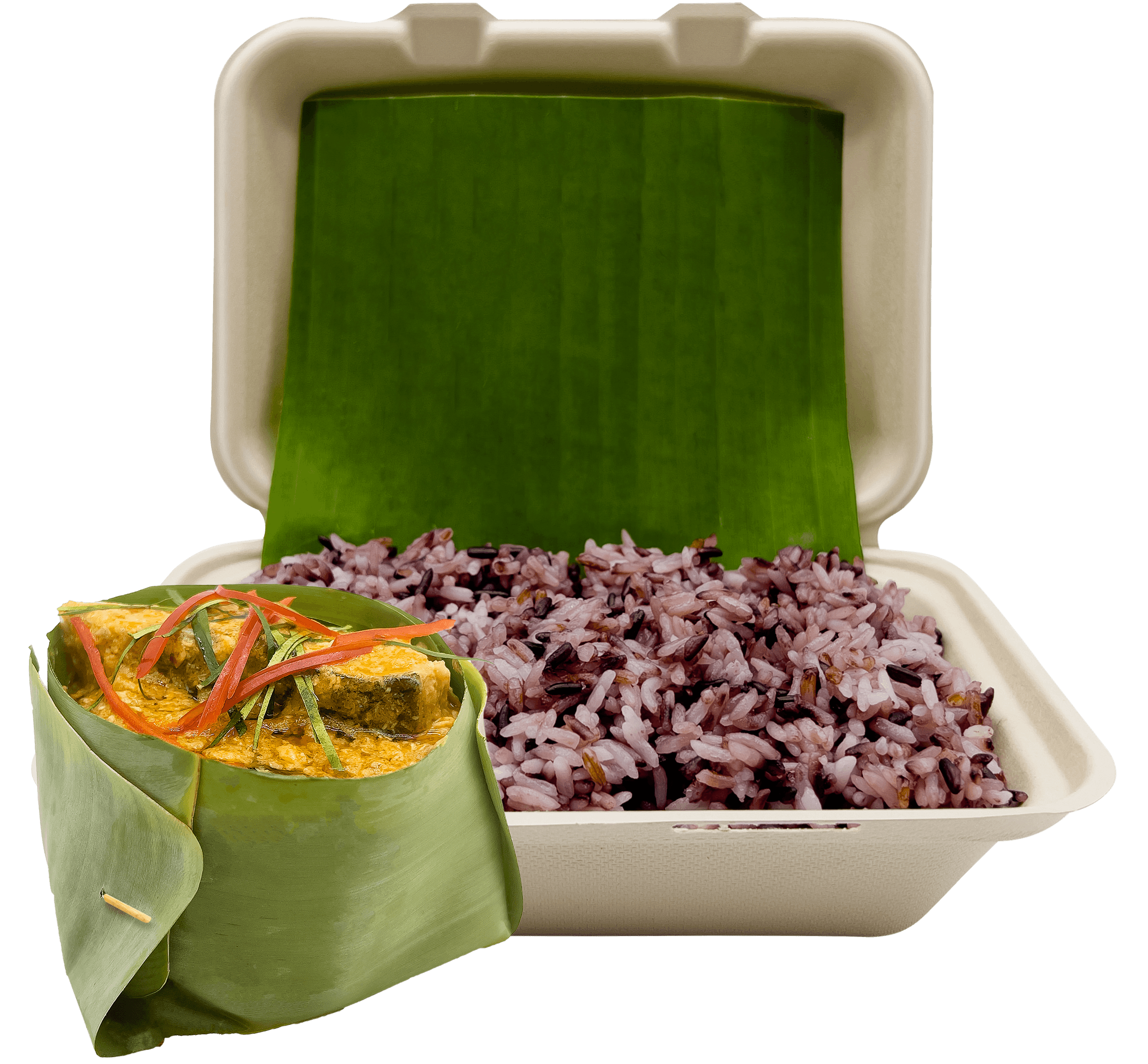 បាយសម្រូបអាម៉ុកត្រី (Brown Rice with Fish Amok)