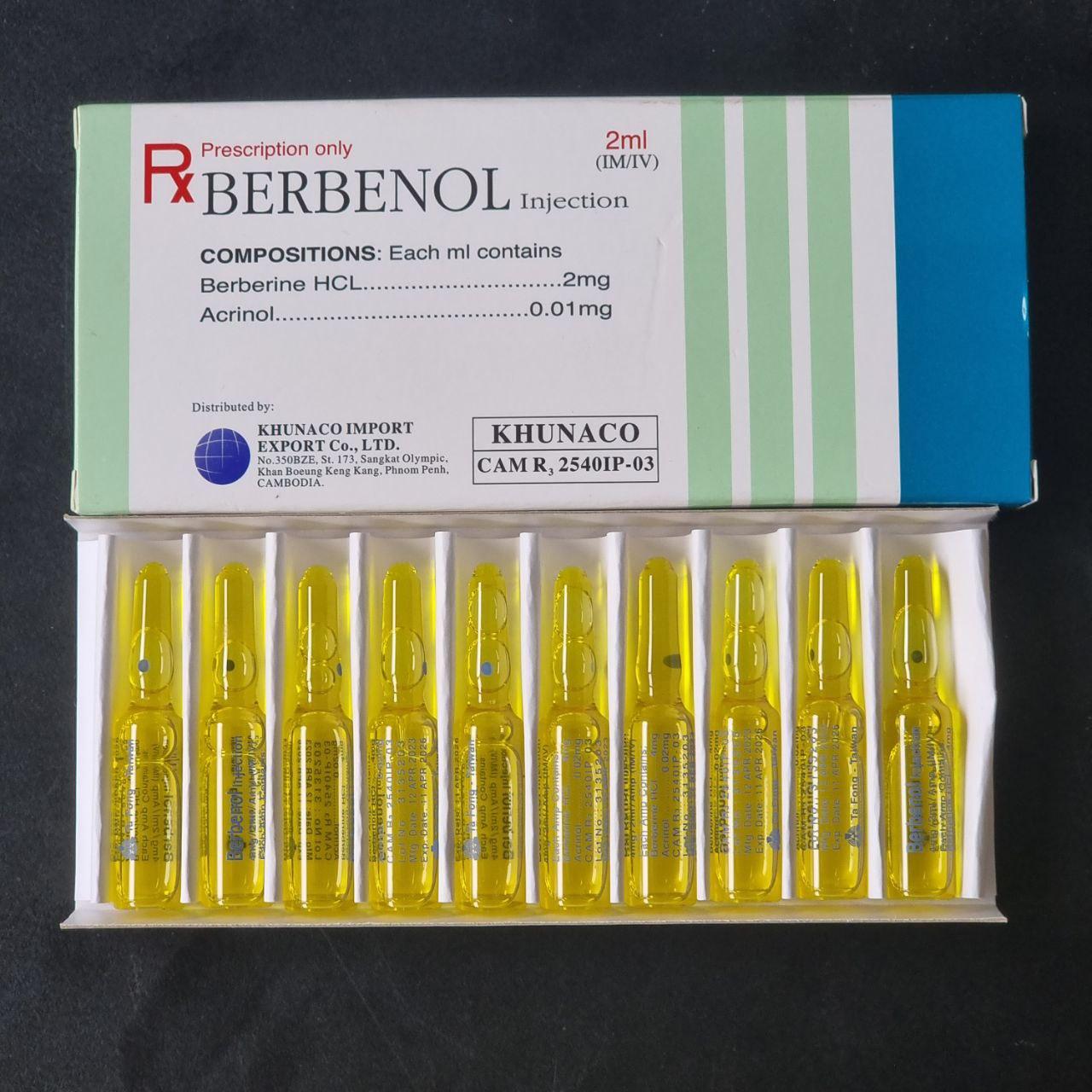 BERBENOL (Berberine HCL 2mg+Acrinol0.01mg) 2ml x10amp 04/2026