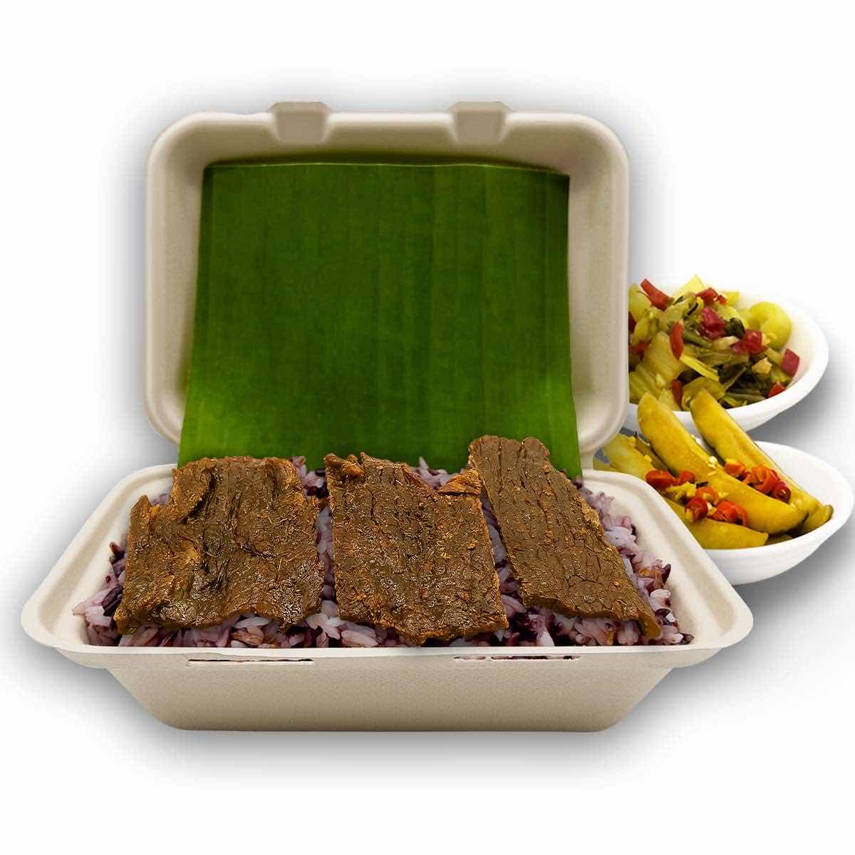 បាយសម្រូបគោងៀតអាំង(Brown Rice with Grilled Dry Beef)